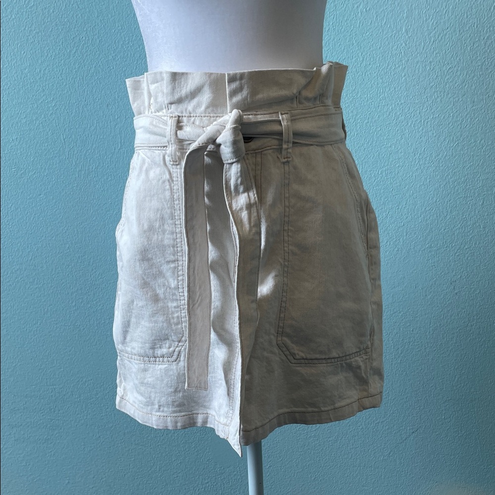 Free People Cream Paperbag Waist Mini Skirt with Tie